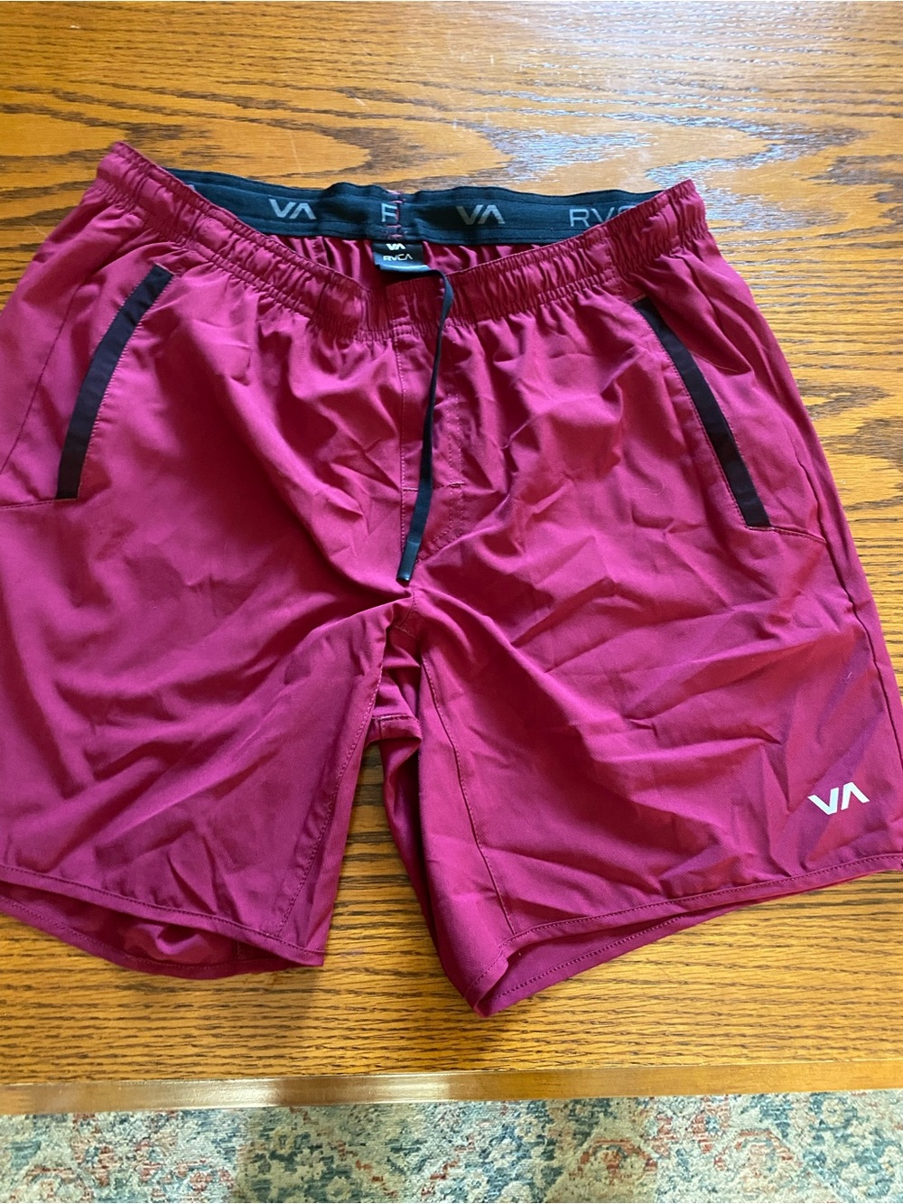 RVCA Men’s Wine Athletic Shorts with Black Accents